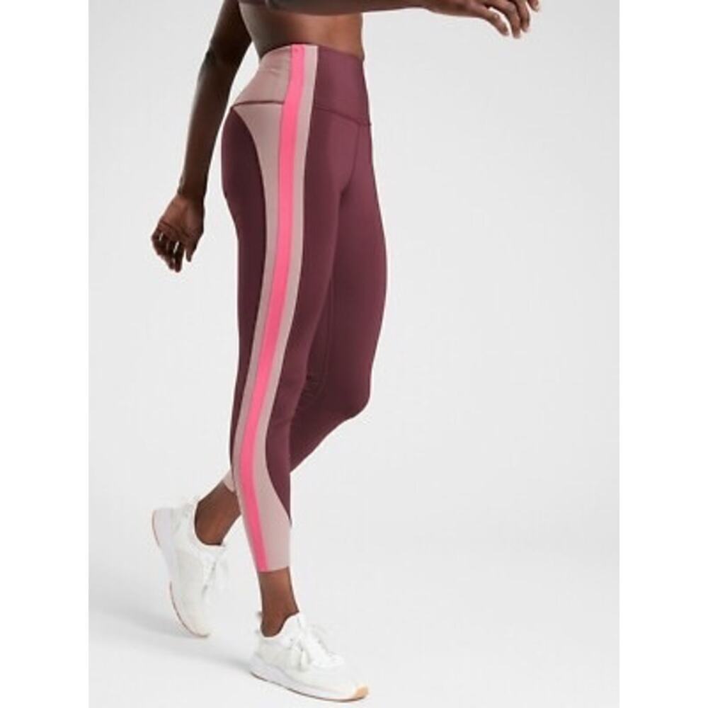 Athleta Crunch Colorblock 7/8 Tight in SuperSonic Burgandy/Pink Size XXS #487398